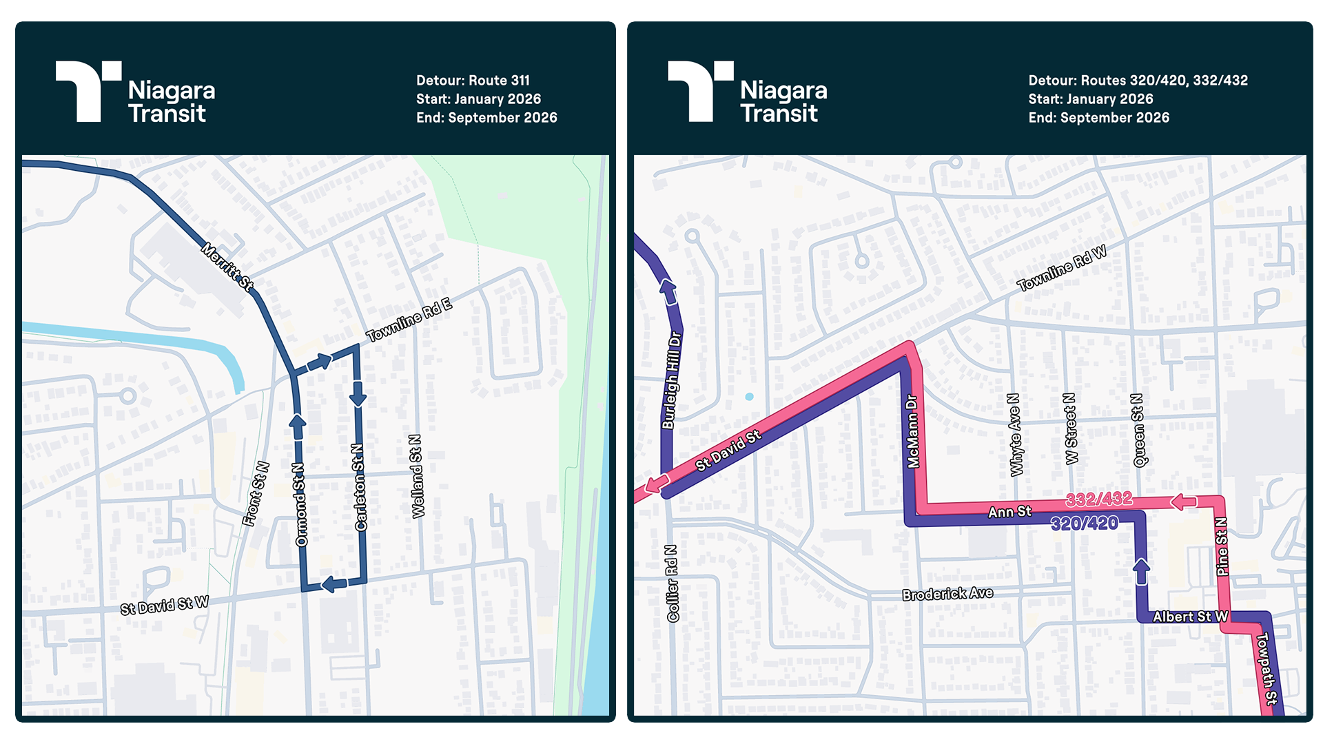 Route Detours in Thorold Due to Construction