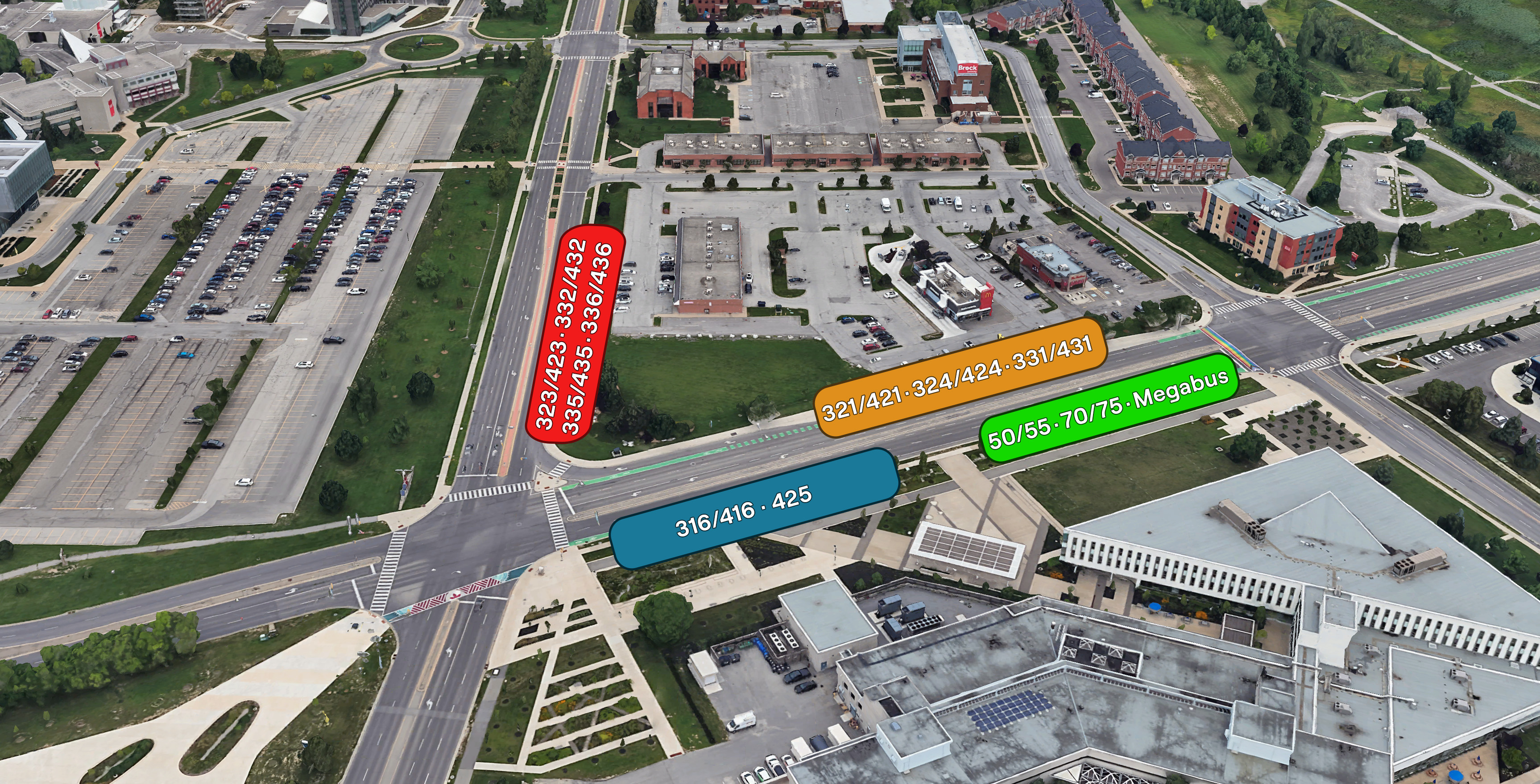 Bus Stop Areas During Brock University Labour Disruption