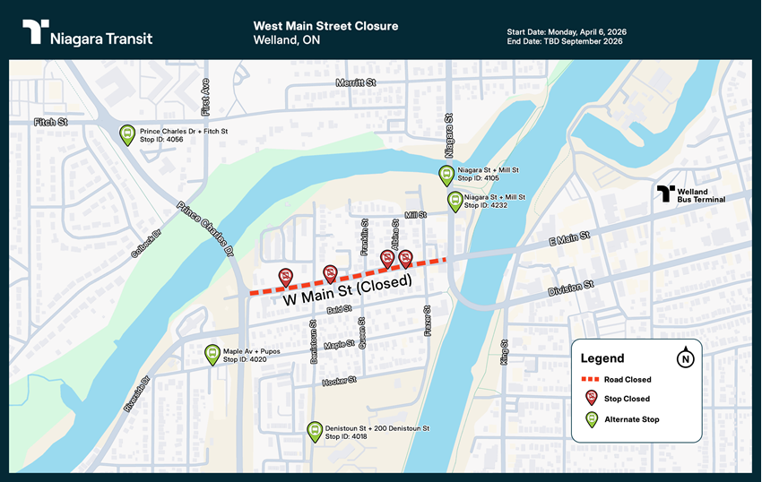 Map showing West Main Street Closed